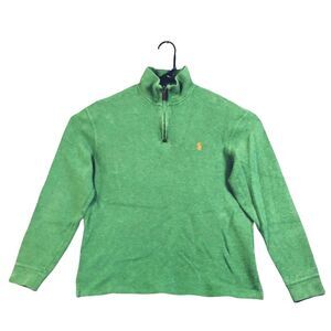 Polo by Ralph Lauren Sweater Men M Green Long Sleeve Quarter Zip Cotton Leather